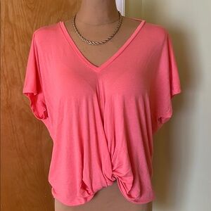 Express Coral V-Neck Short Sleeve Top